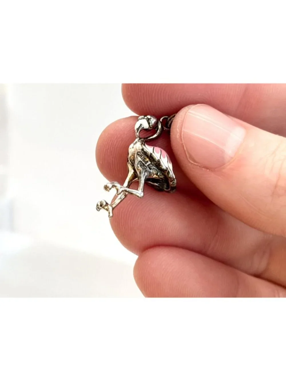 Flamingo Figural Enameled Tiny Sterling Silver Vintage 925 Pendant | Charm